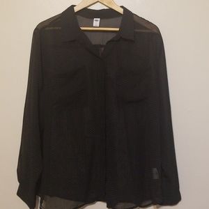 Sheer Long Sleeve Polka Dot Button Up Blouse